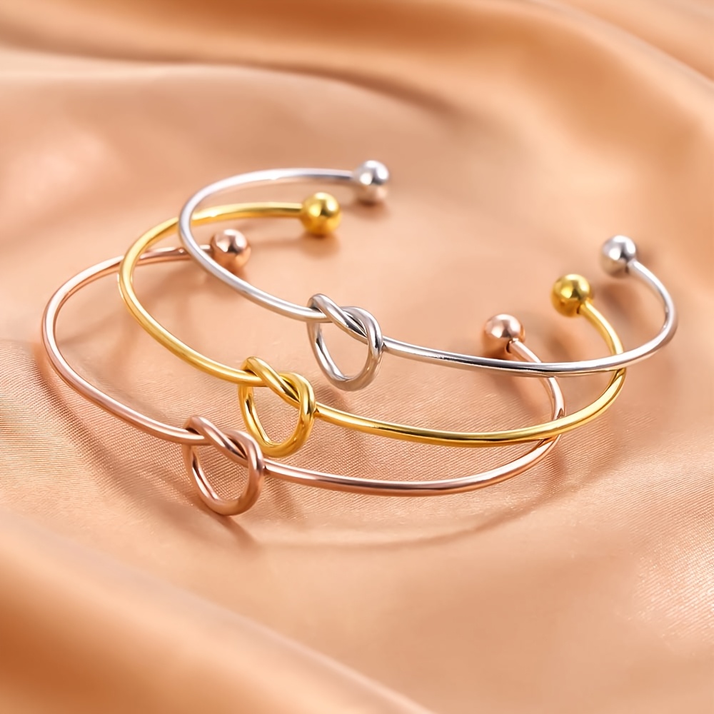 Women's 18K Gold-Plated Adjustable Heart Knot Bangle Bracelet